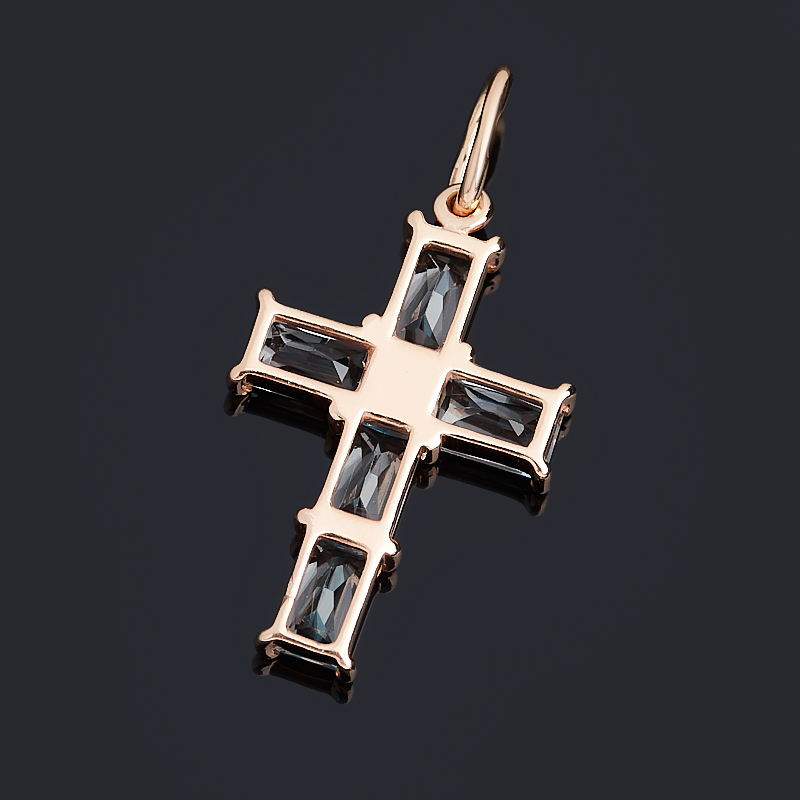 Кулон топаз голубой Бразилия (серебро 925 пр. позолота) крест огранка