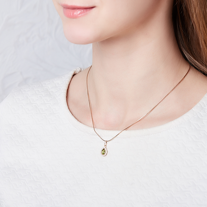 Кулон хризолит США капля огранка (серебро 925 пр. позолота)