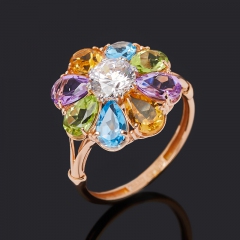 Кольцо микс аметист, топаз, хризолит (серебро 925 пр. позолота) огранка размер 17