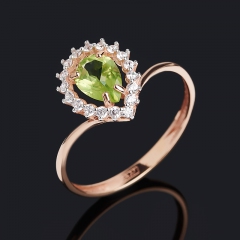 Кольцо хризолит США огранка (серебро 925 пр. позолота) размер 17,5