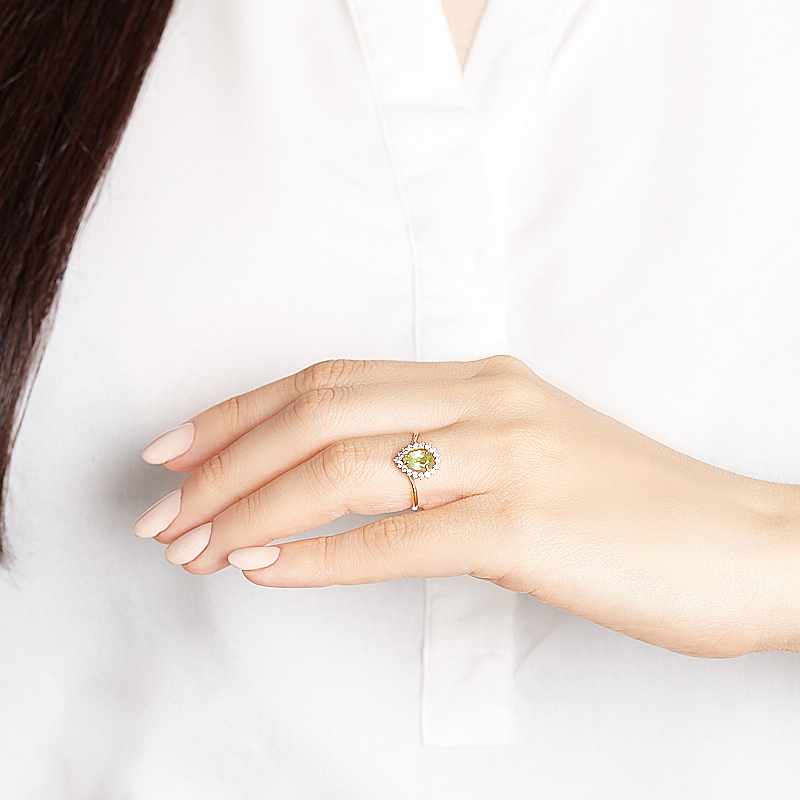 Кольцо хризолит США огранка (серебро 925 пр. позолота) размер 17,5