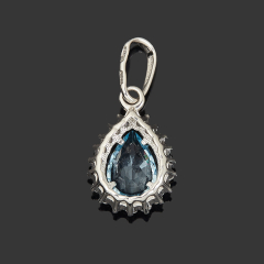 Кулон топаз голубой Бразилия капля огранка (серебро 925 пр. родир. бел.)