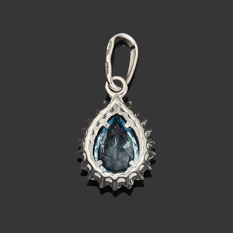 Кулон топаз голубой Бразилия капля огранка (серебро 925 пр. родир. бел.)