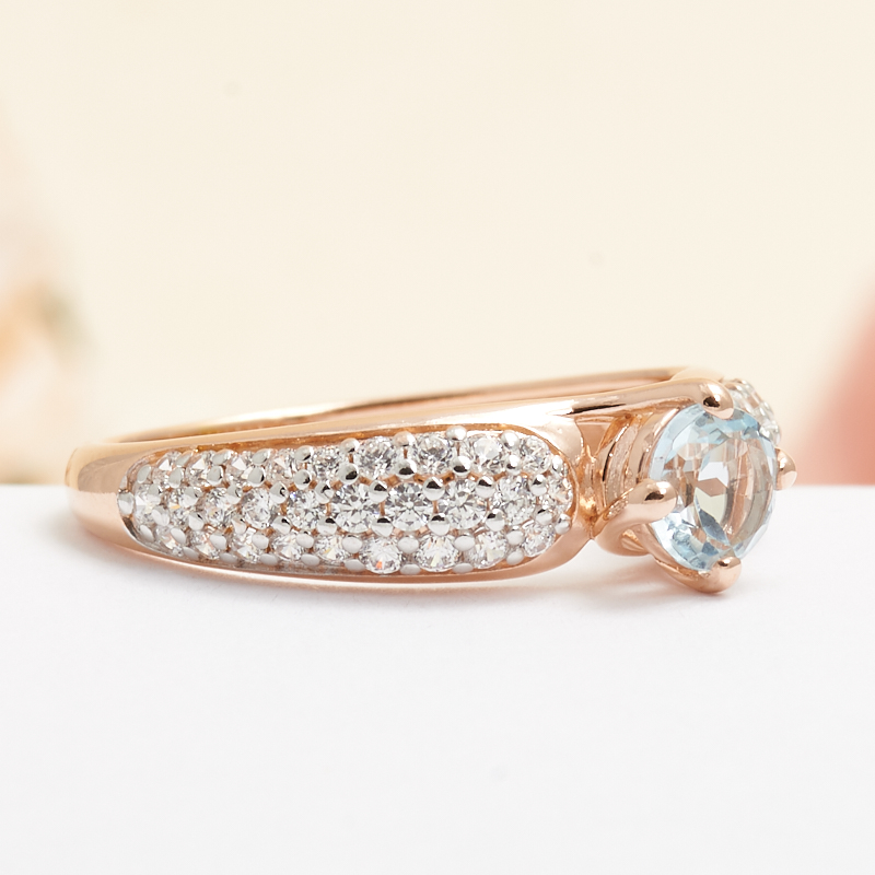 Кольцо топаз голубой Бразилия огранка (серебро 925 пр. позолота) размер 18