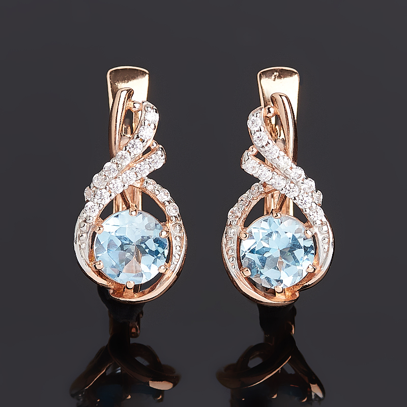 Серьги топаз голубой Бразилия огранка (серебро 925 пр. позолота)