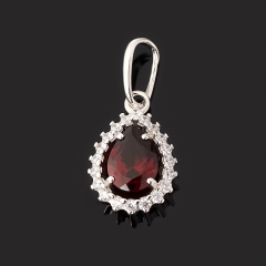 Кулон гранат альмандин Индия (серебро 925 пр. родир. бел.) капля огранка