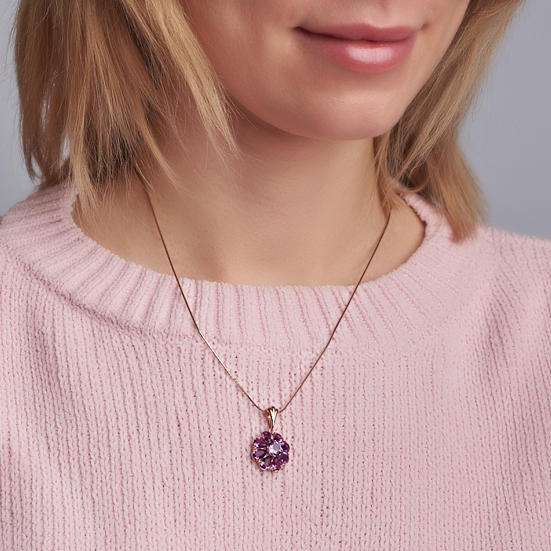 Кулон аметист Бразилия (серебро 925 пр. позолота) цветок огранка