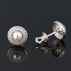 Серьги жемчуг белый Гонконг (серебро 925 пр. родир. бел.) пуссеты