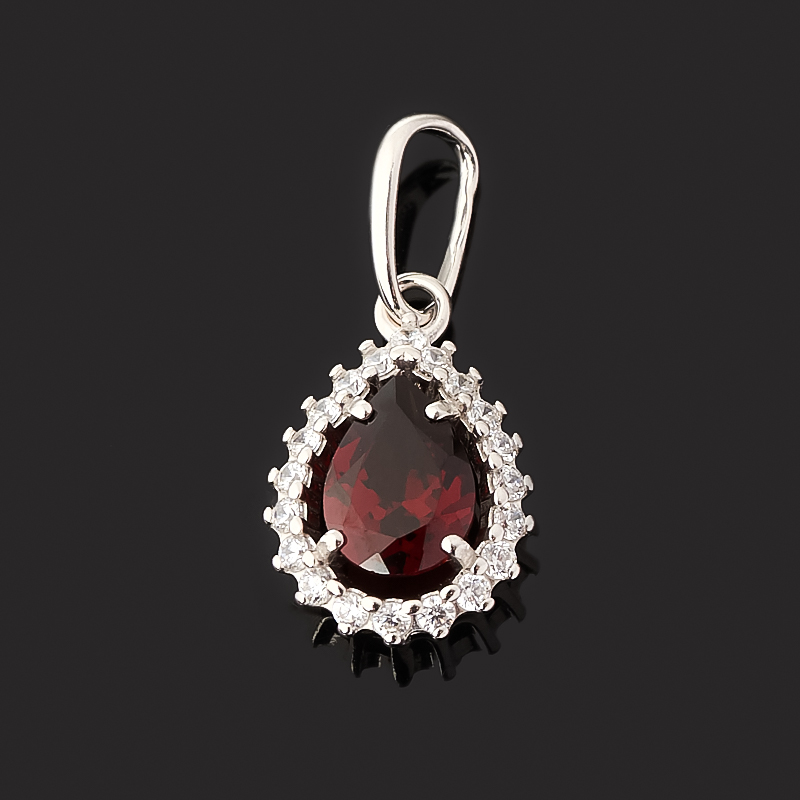 Кулон гранат альмандин Индия (серебро 925 пр. родир. бел.) капля огранка