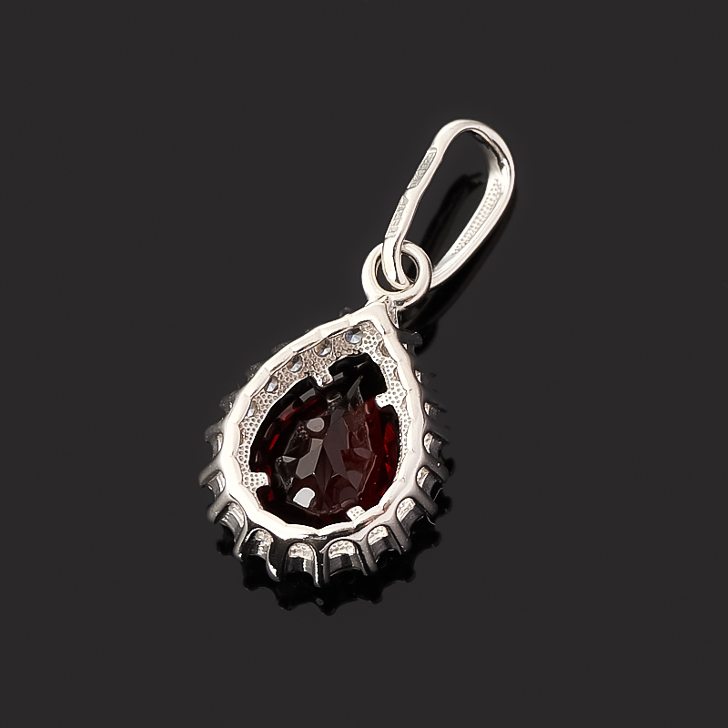 Кулон гранат альмандин Индия (серебро 925 пр. родир. бел.) капля огранка