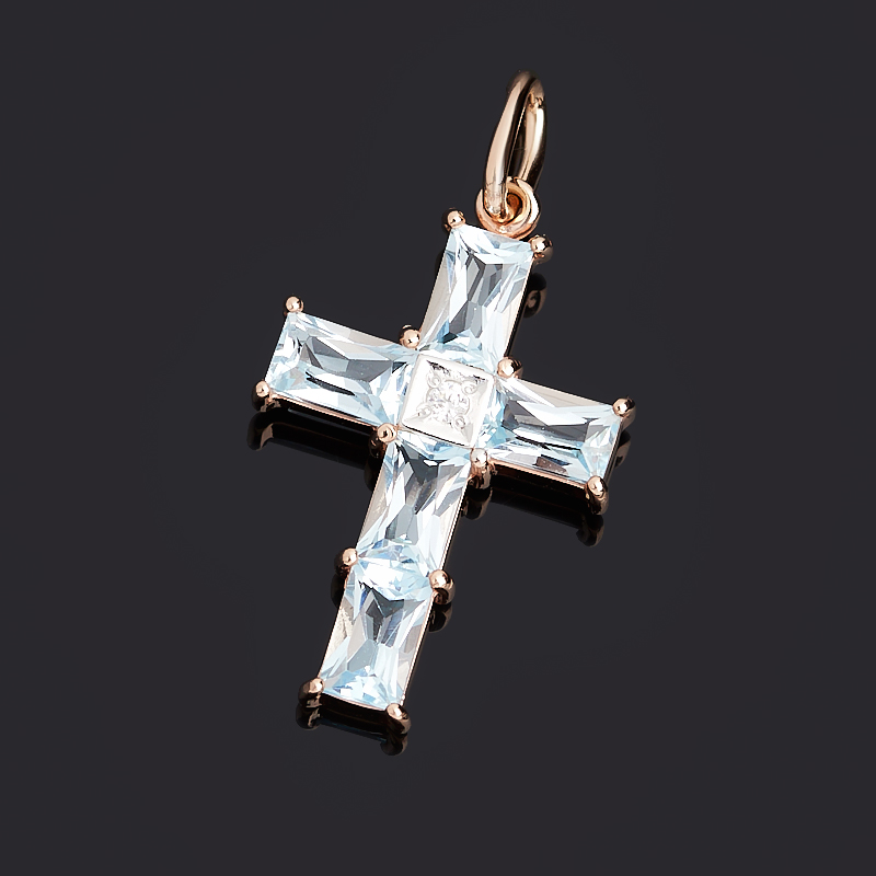 Кулон топаз голубой Бразилия (серебро 925 пр. позолота) крест огранка