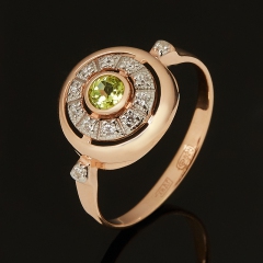 Кольцо хризолит США (серебро 925 пр. позолота) огранка размер 17,5