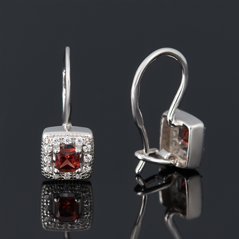 Серьги гранат альмандин Индия (серебро 925 пр. родир. бел.) огранка