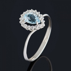 Кольцо топаз голубой Бразилия (серебро 925 пр. родир. бел.) огранка размер 16,5