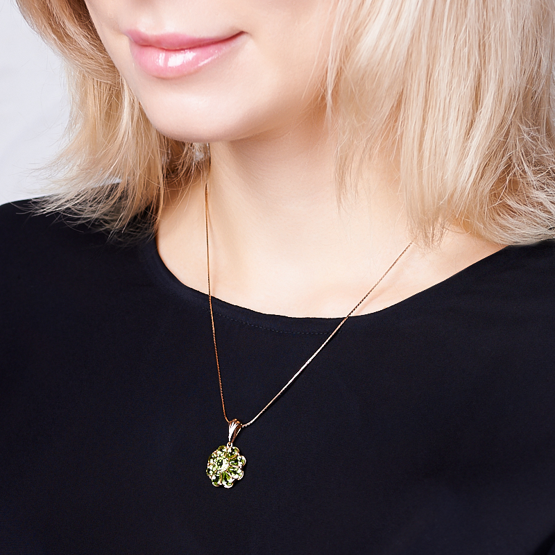 Кулон хризолит США огранка (серебро 925 пр. позолота)