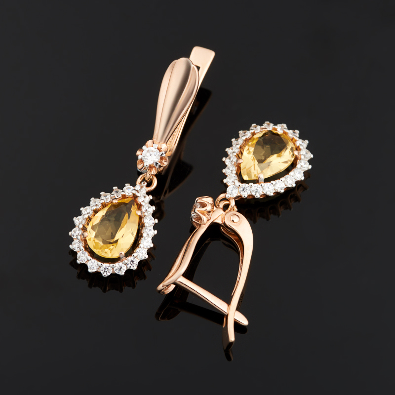 Серьги цитрин Бразилия огранка (серебро 925 пр. позолота)