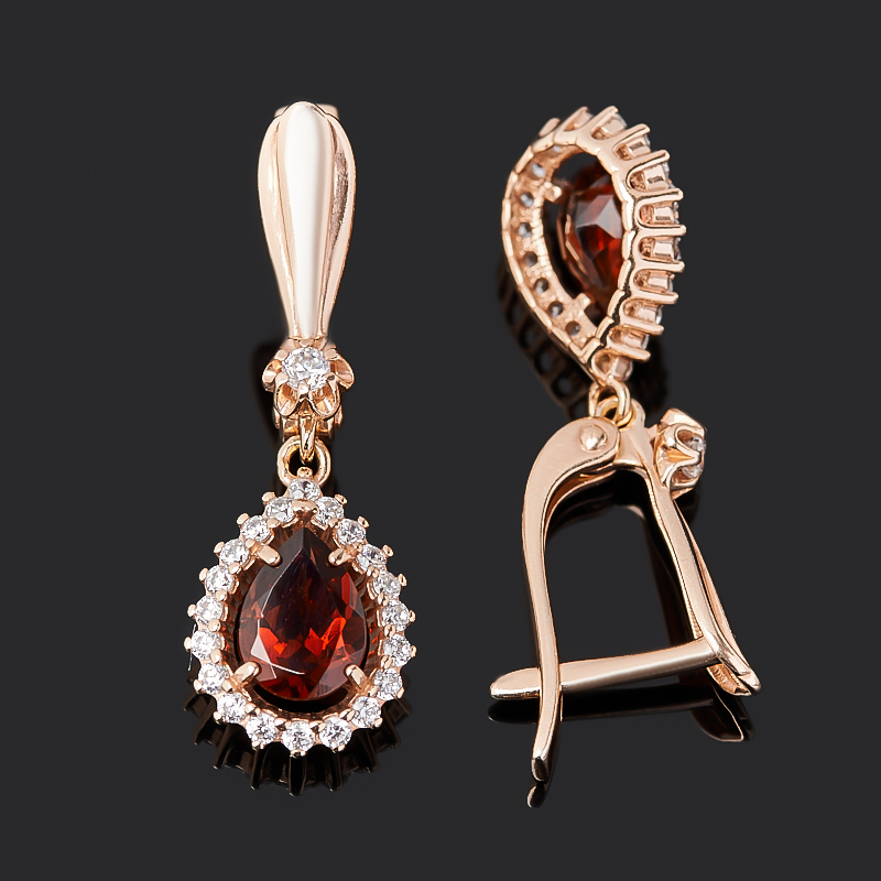 Серьги гранат альмандин Индия (серебро 925 пр. позолота) огранка