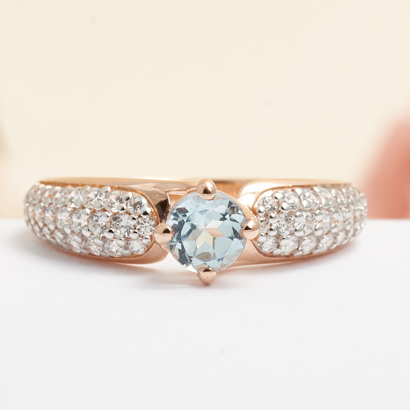 Кольцо топаз голубой Бразилия (серебро 925 пр. позолота) огранка размер 17,5