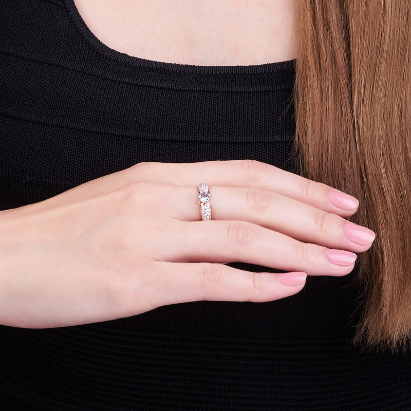 Кольцо топаз голубой Бразилия (серебро 925 пр. позолота) огранка размер 17,5