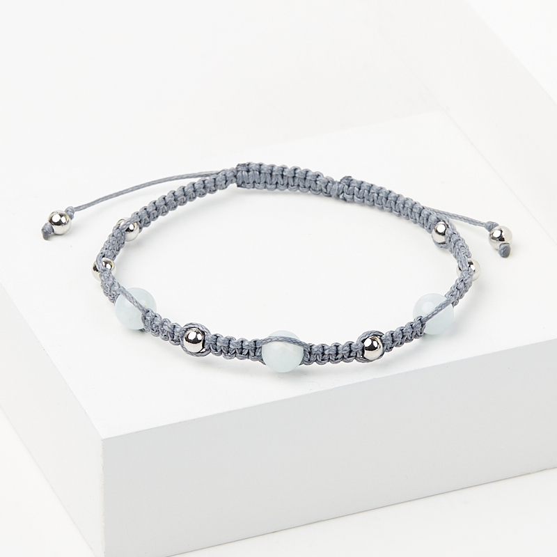 Браслет аквамарин Бразилия (текстиль) шамбала 6 мм 17 см (регулируемый)