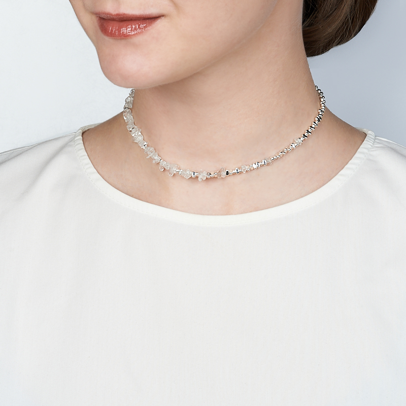 Чокер микс гематит, горный хрусталь (сталь хир.) 38 см (+7 см)