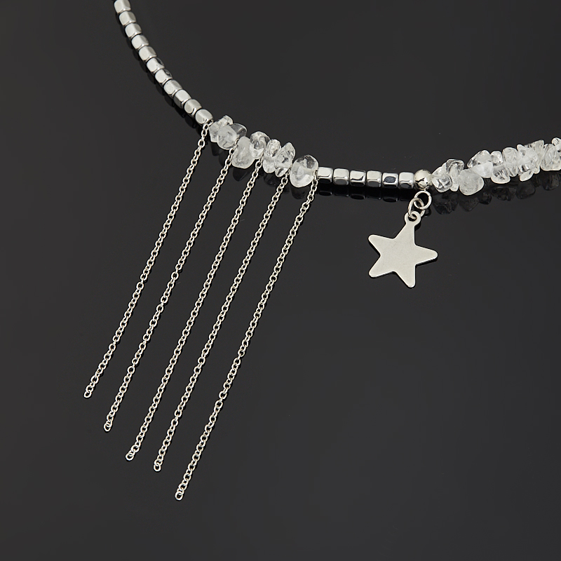 Чокер микс гематит, горный хрусталь (сталь хир.) 38 см (+7 см)