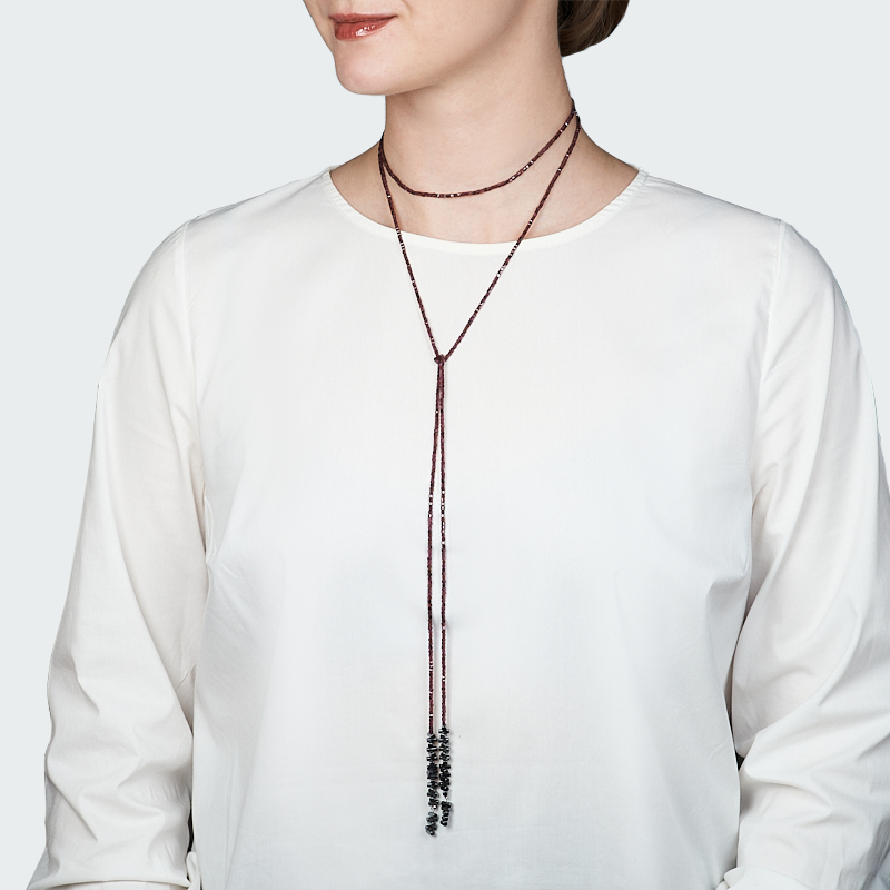 Лариат микс гематит, гранат (сталь хир.) 145 см