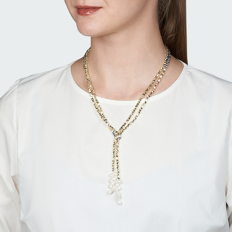 Лариат микс гематит, жемчуг (сталь хир.) 130 см