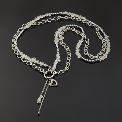 Бодичейн (сотуар) микс гематит, горный хрусталь (сталь хир.) 154 см (регулируемый)