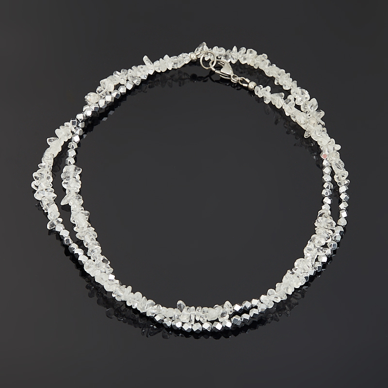 Бодичейн (сотуар) микс гематит, горный хрусталь (сталь хир.) 154 см (регулируемый)