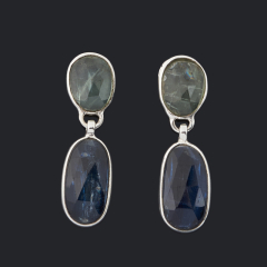 Серьги микс кианит, празиолит (серебро 925 пр. родир. бел.) пуссеты огранка