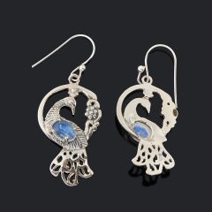 Серьги лунный камень (адуляр) Индия (серебро 925 пр. родир. бел.)