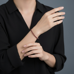 Браслет гранат альмандин Индия (сталь хир.) 2 мм 16 см (+3 см)