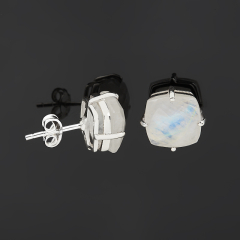 Серьги лунный камень (адуляр) Индия (серебро 925 пр. родир. бел.) пуссеты огранка