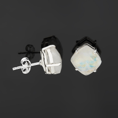 Серьги лунный камень (адуляр) Индия (серебро 925 пр. родир. бел.) пуссеты огранка