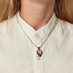 Кулон розовый кварц Бразилия (серебро 925 пр. позолота, родир. черн.) огранка