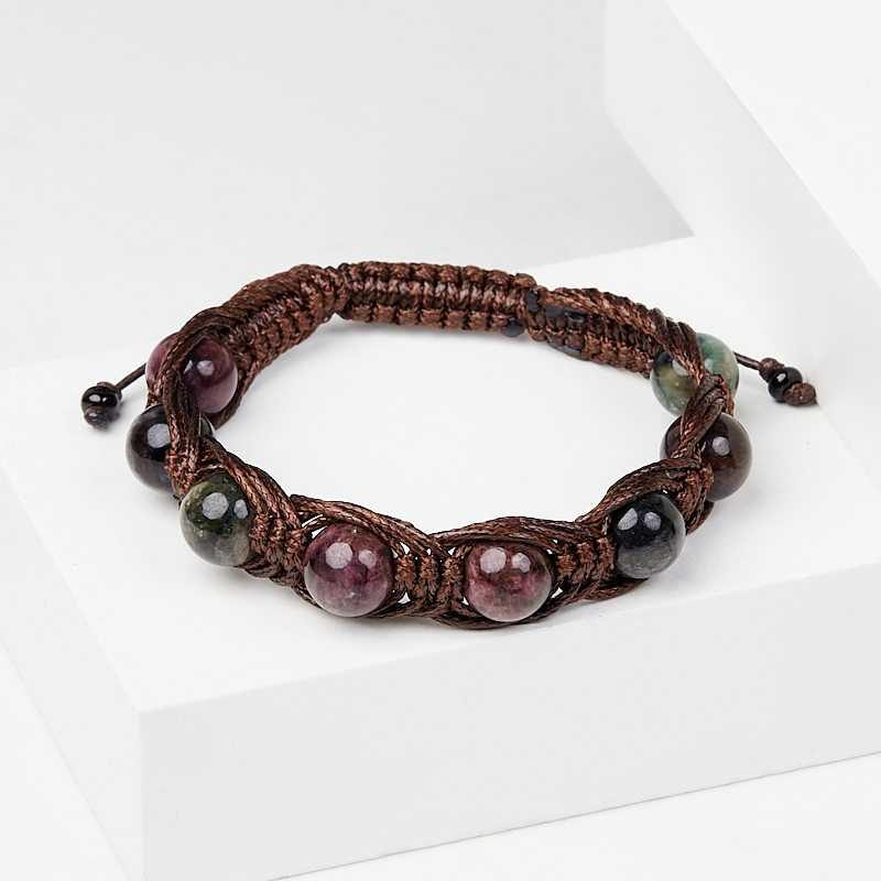 Браслет турмалин Бразилия шамбала 10 мм 16 см (регулируемый) (текстиль)