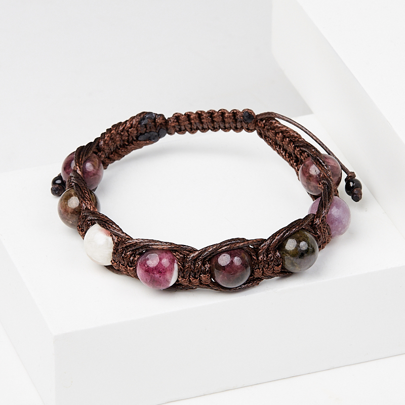 Браслет турмалин Бразилия шамбала 10 мм 16 см (регулируемый) (текстиль)