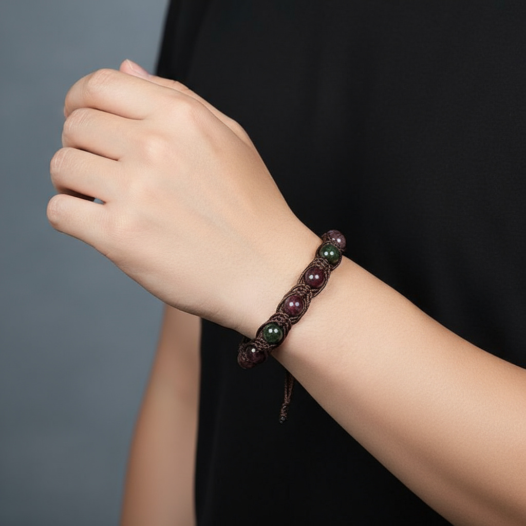 Браслет турмалин Бразилия шамбала 10 мм 16 см (регулируемый) (текстиль)