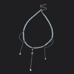 Чокер аквамарин Бразилия (сталь хир.) (колье) 4 мм 37 см (+7 см)