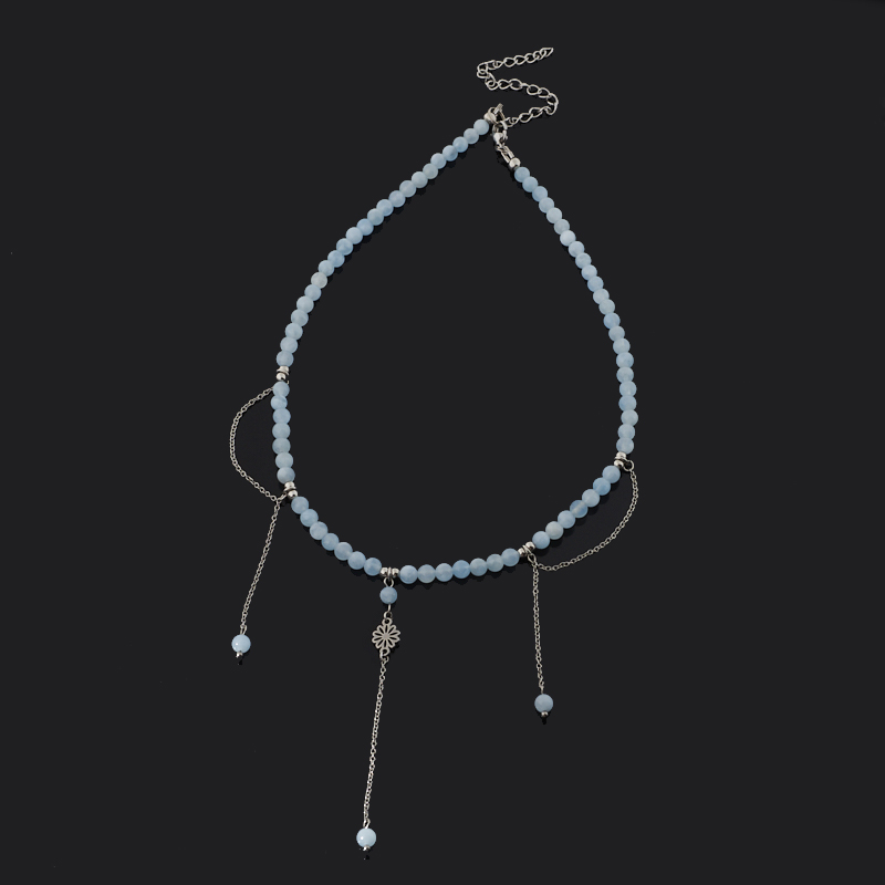 Чокер аквамарин Бразилия (сталь хир.) (колье) 4&nbsp;мм 37&nbsp;см (+7&nbsp;см)