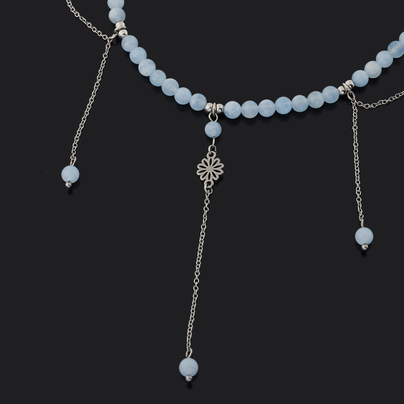 Чокер аквамарин Бразилия (сталь хир.) (колье) 4&nbsp;мм 37&nbsp;см (+7&nbsp;см)