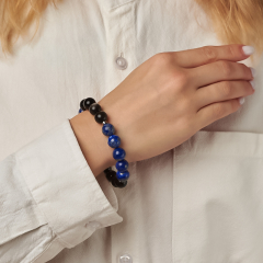 Браслет микс лазурит, обсидиан (сталь хир.) 10 мм 16 см