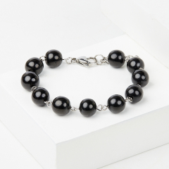 Браслет гагат Грузия (сталь хир.) 10 мм 16 см (+3 см)