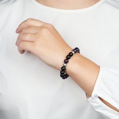 Браслет микс аметист, турмалин (сталь хир.) 10 мм 17 см