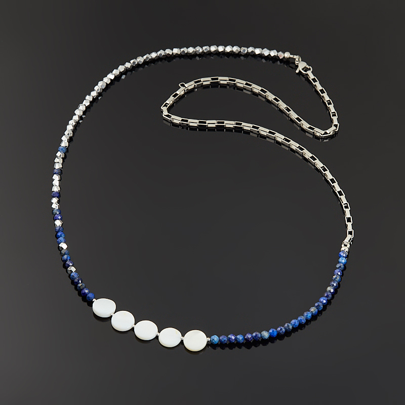 Бусы микс гематит, лазурит, перламутр (сталь хир.) длинные 74 см