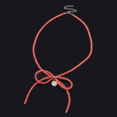 Бусы коралл розовый Индонезия (сталь хир.) 4 мм 45 см (+7 см)