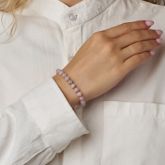 Браслет розовый кварц Бразилия (сталь хир.) 6 мм 16 см (+3 см)