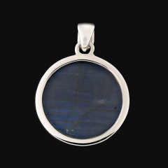 Кулон лабрадор Мадагаскар (серебро 925 пр. родир. бел.) круг
