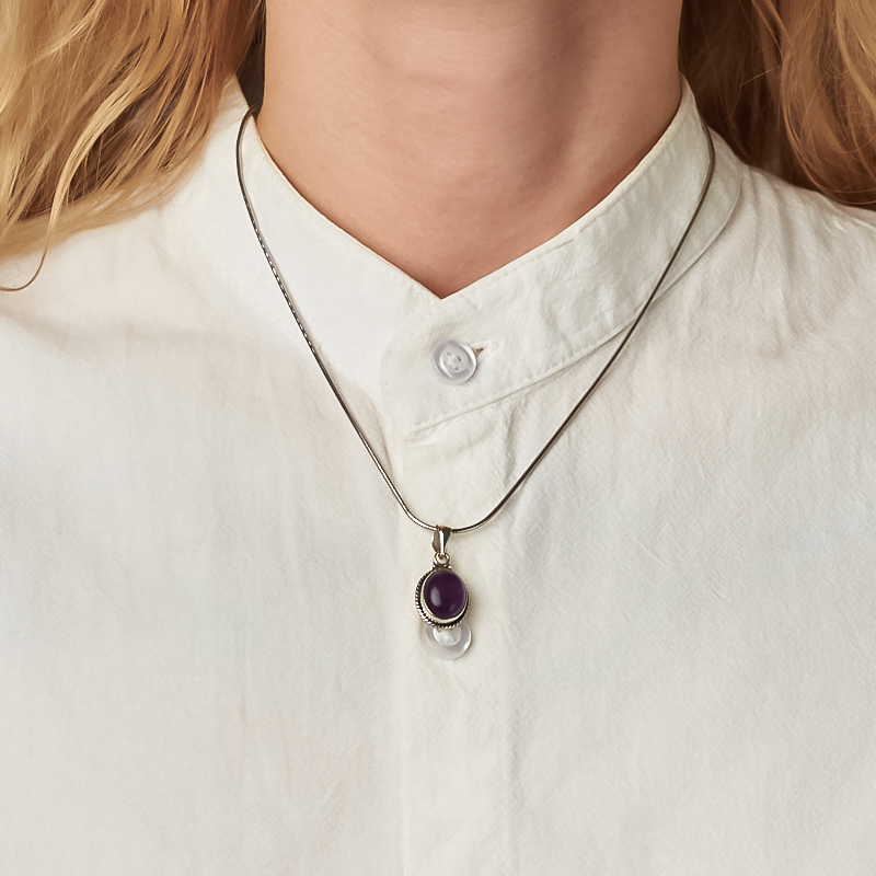 Кулон аметист Бразилия овал (серебро 925 пр. оксидир.)